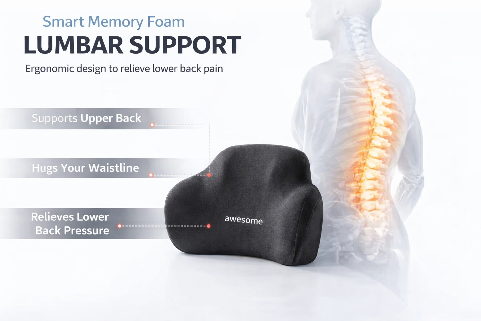 Coussin Lombaire Ergonomique Mousse Mémoire